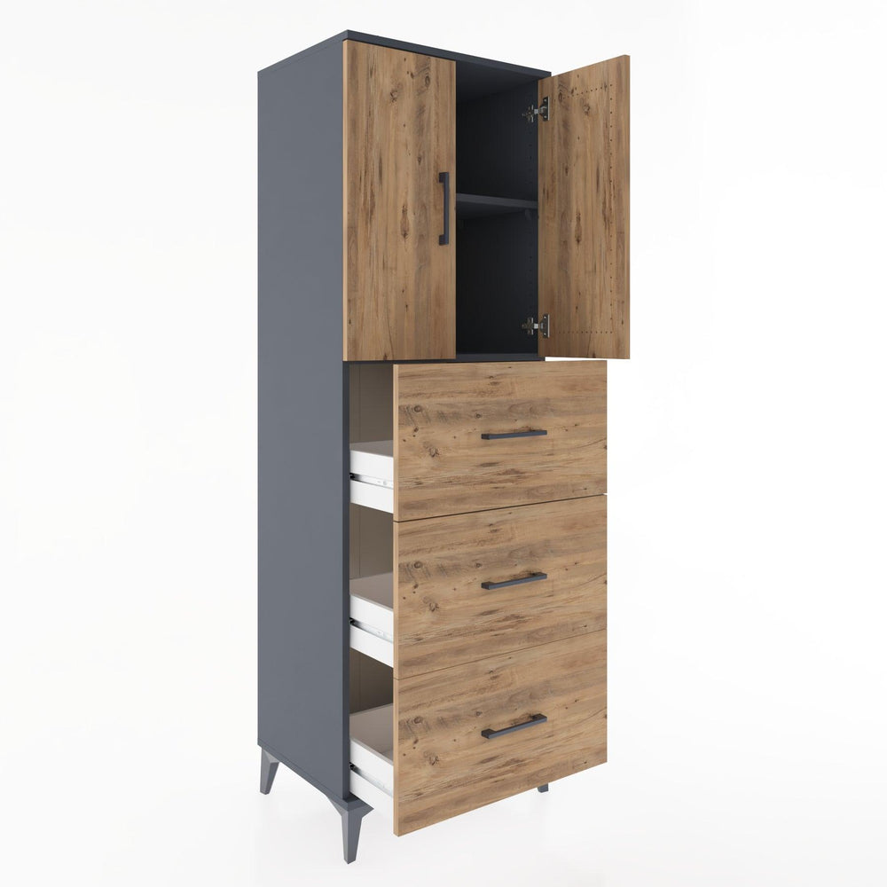 Woodntry Modular Cabinet Anthracite 60x44x170 cm with Doors and Drawers KC24-2