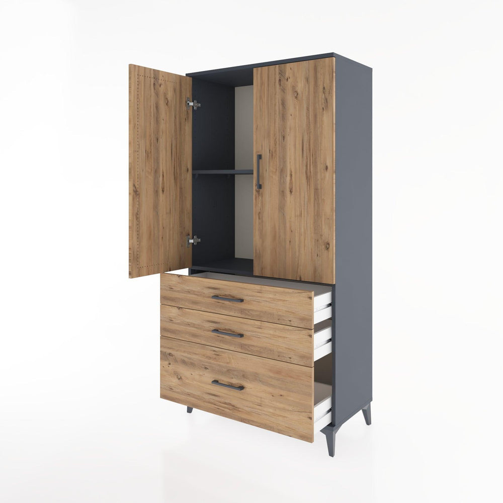 Woodntry Modüler Dolap Antrasit 88x44x170 cm Kapaklı ve Çekmeceli KC14-2