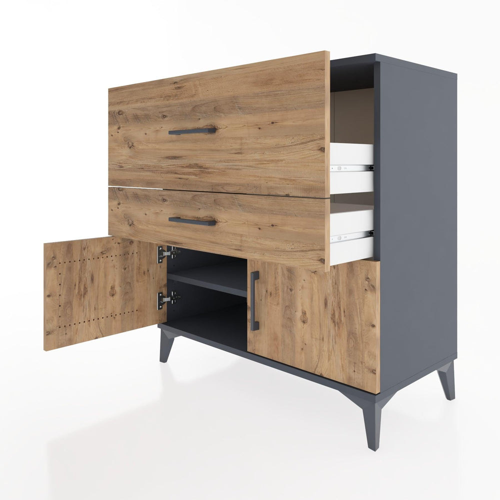 Woodntry Modüler Şifonyer Antrasit 88x44x84 cm Kapaklı ve Çekmeceli KC105-2