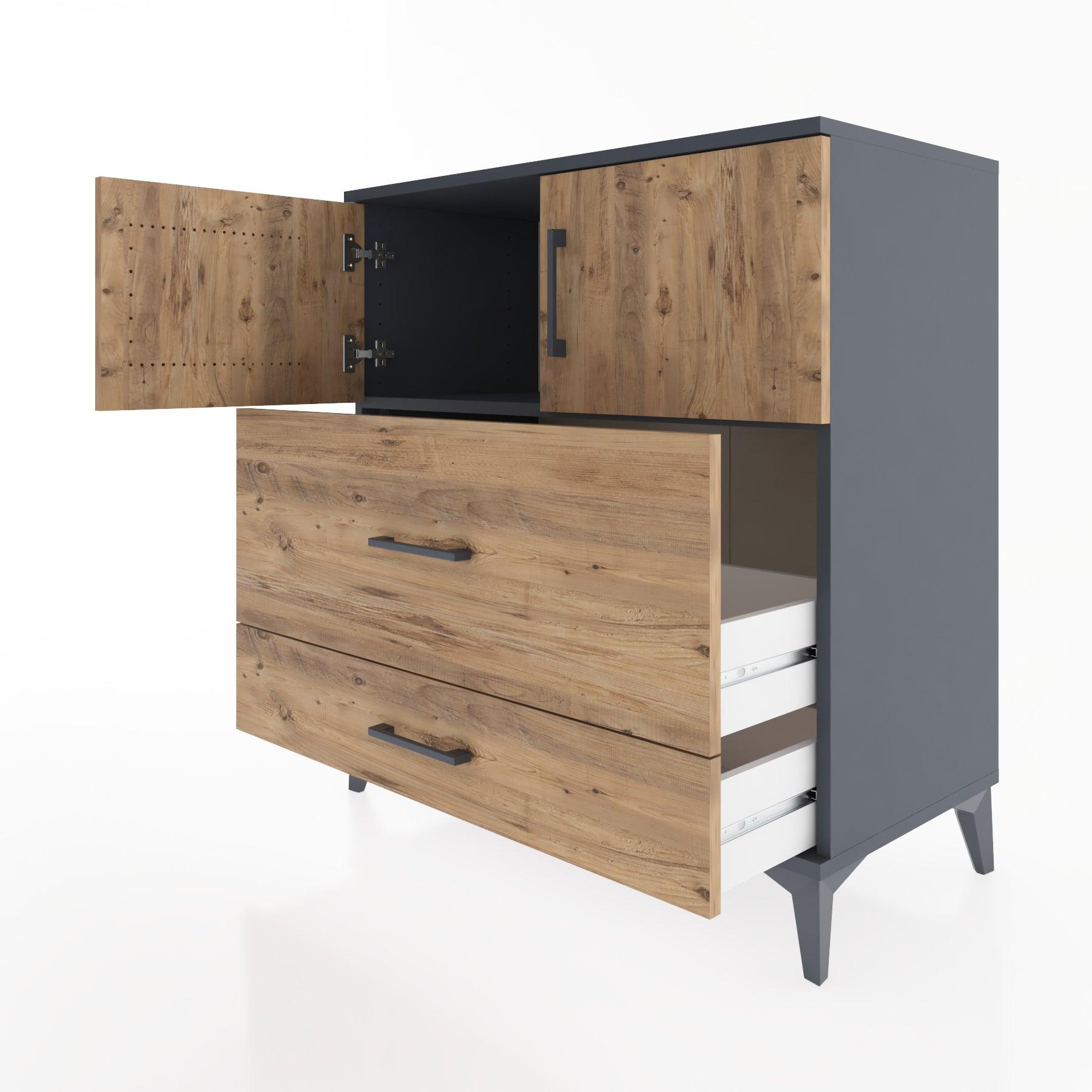 Woodntry Modular Dresser Anthracite 88x44x84 cm with Cover and Drawer KC114-2