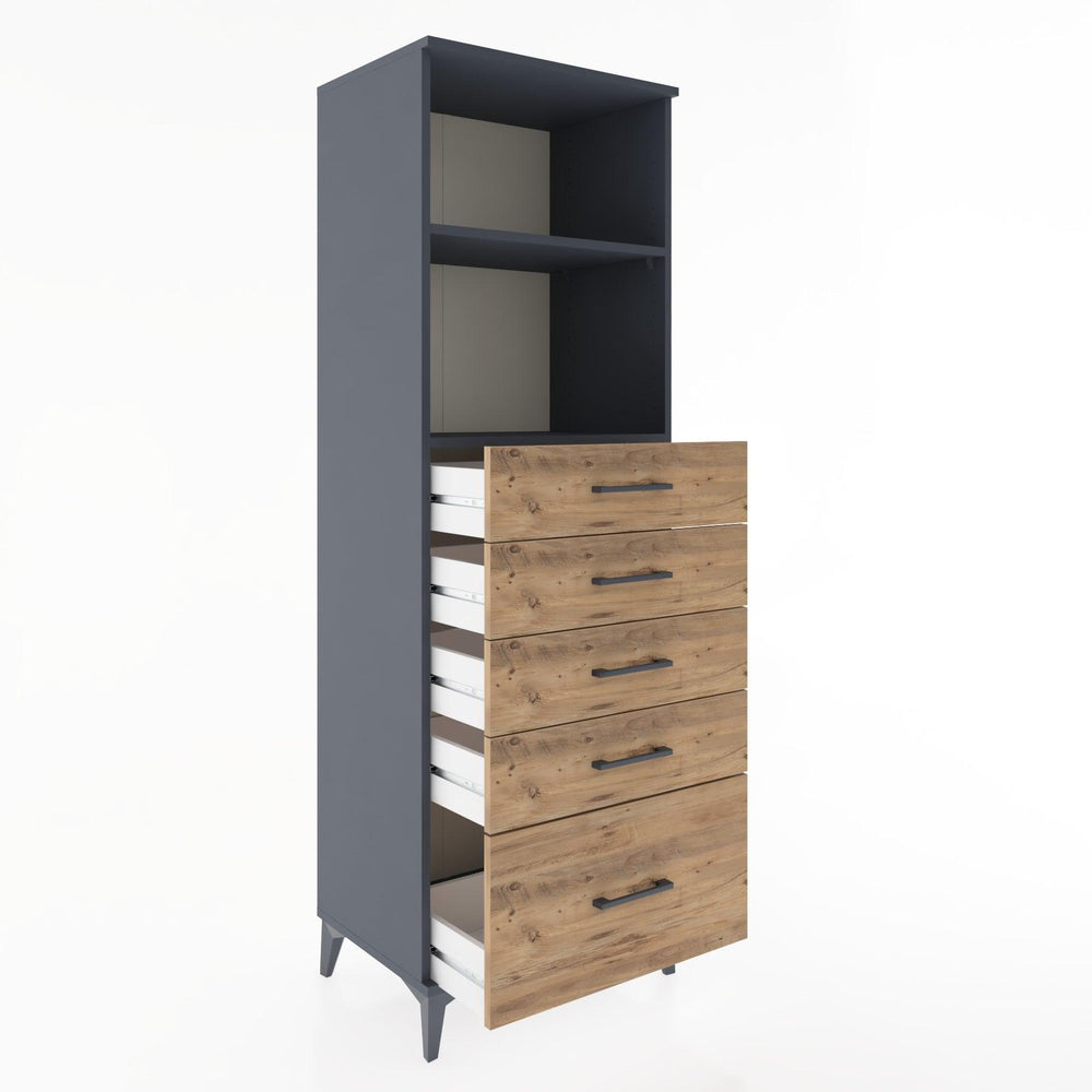 Woodntry Modüler Dolap Antrasit 60x44x170 cm Çekmeceli ve Raflı CR40-2