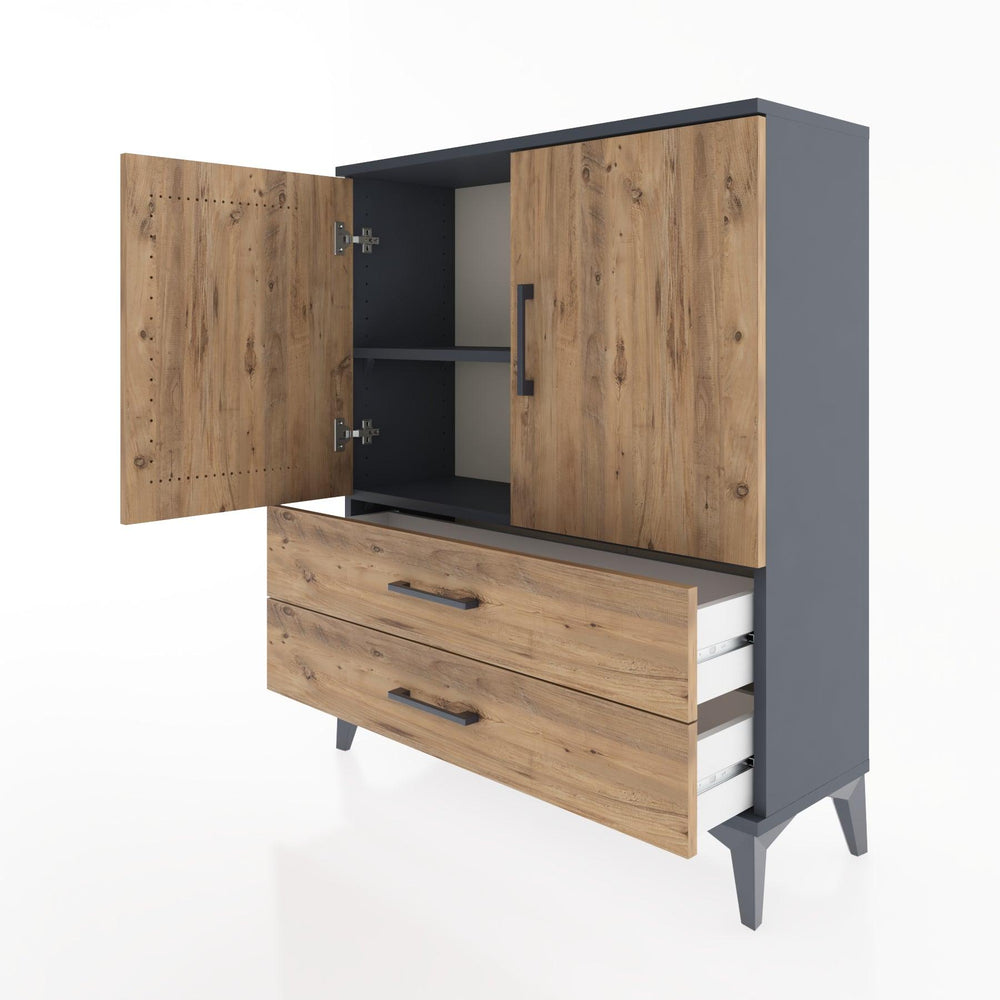 Woodntry Modüler Şifonyer Antrasit 88x30x94 cm Kapaklı ve Çekmeceli KC6-2