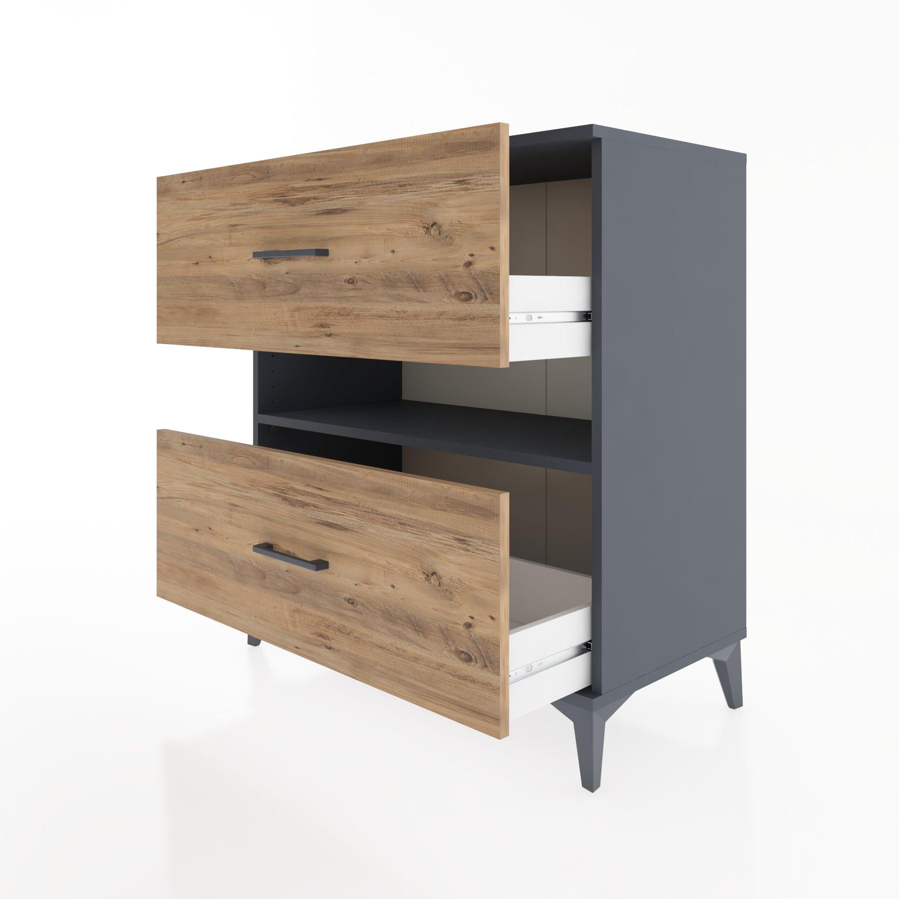 Woodntry Modüler Şifonyer Antrasit 88x44x84 cm Çekmeceli ve Raflı CR2-2