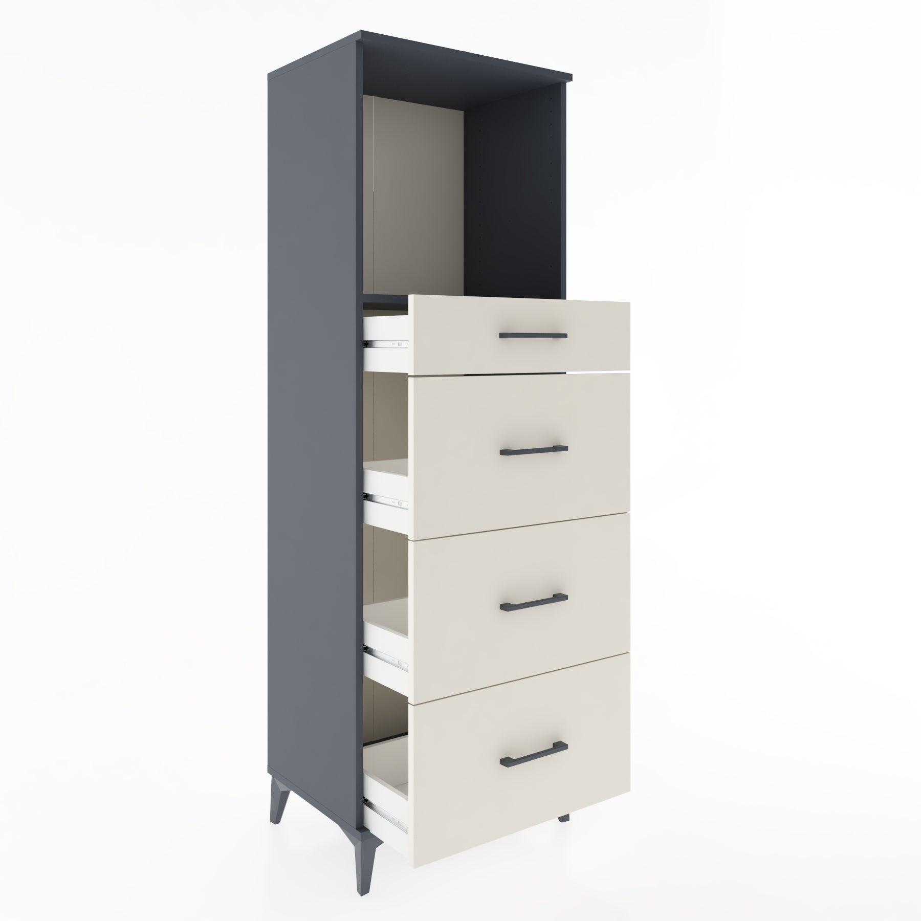Woodntry Modüler Dolap Antrasit 60x44x170 cm Çekmeceli ve Raflı CR50-2