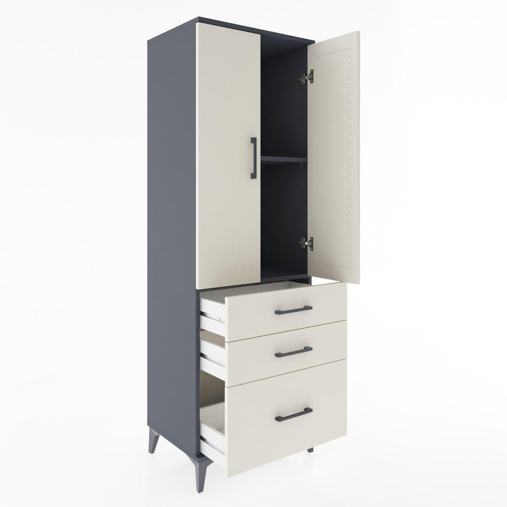 Woodntry Modüler Dolap Antrasit 60x44x170 cm Kapaklı ve Çekmeceli KC14-2