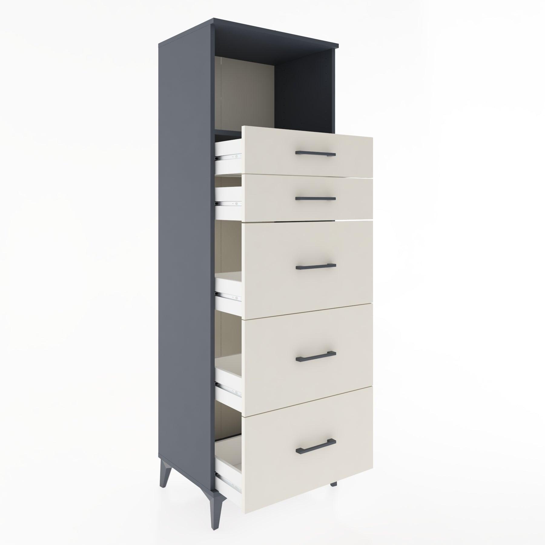 Woodntry Modüler Dolap Antrasit 60x44x170 cm Çekmeceli ve Raflı CR49-2