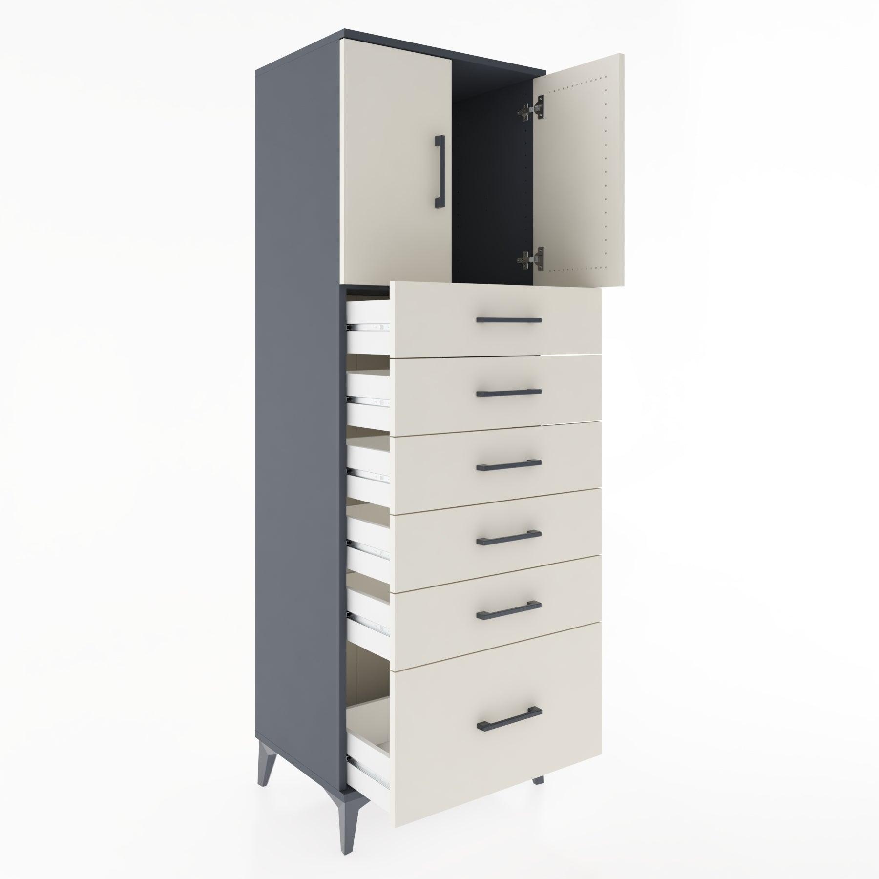 Woodntry Modular Cabinet Anthracite 60x44x170 cm with Doors and Drawers KC11-2
