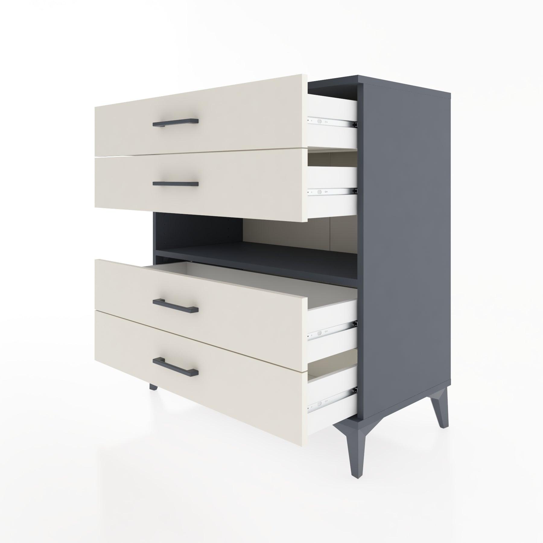 Woodntry Modüler Şifonyer Antrasit 88x44x84 cm Çekmeceli ve Raflı CR21-2