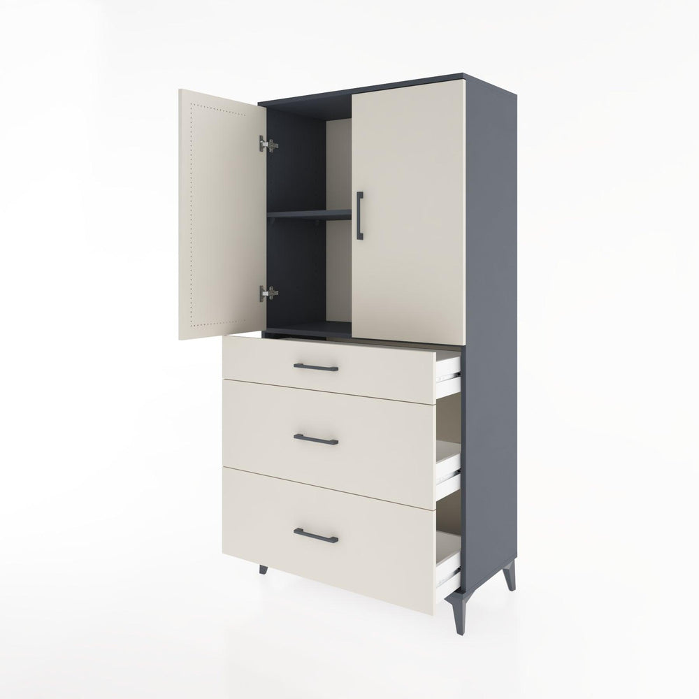 Woodntry Modüler Dolap Antrasit 88x44x170 cm Kapaklı ve Çekmeceli KC20-2