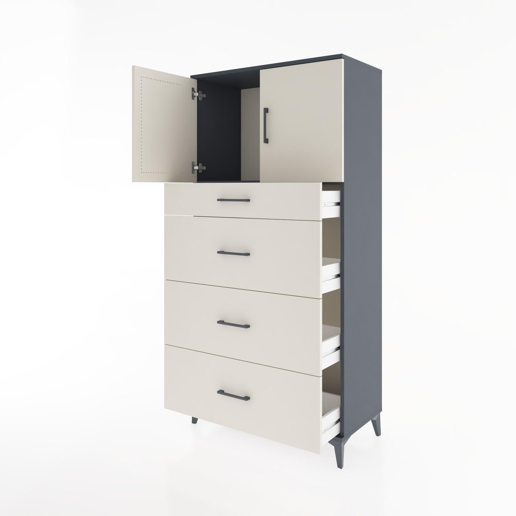 Woodntry Modular Cabinet Anthracite 88x44x170 cm with Doors and Drawers KC23-2
