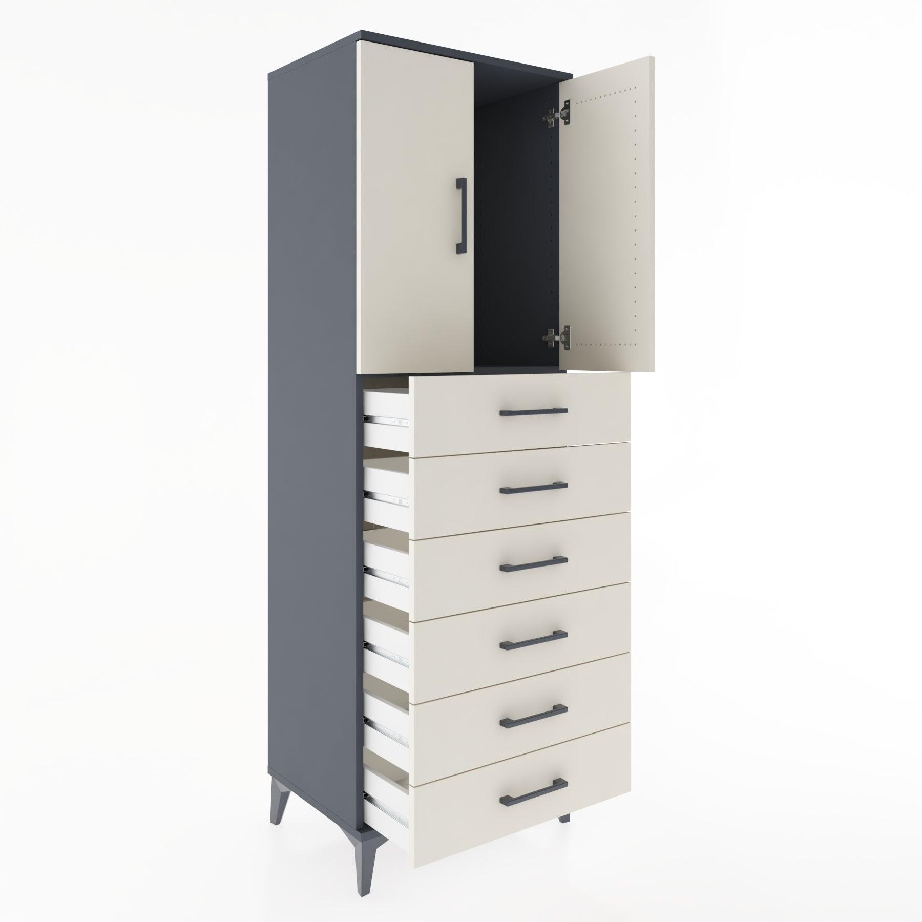 Woodntry Modular Cabinet Anthracite 60x44x170 cm with Doors and Drawers KC3-2