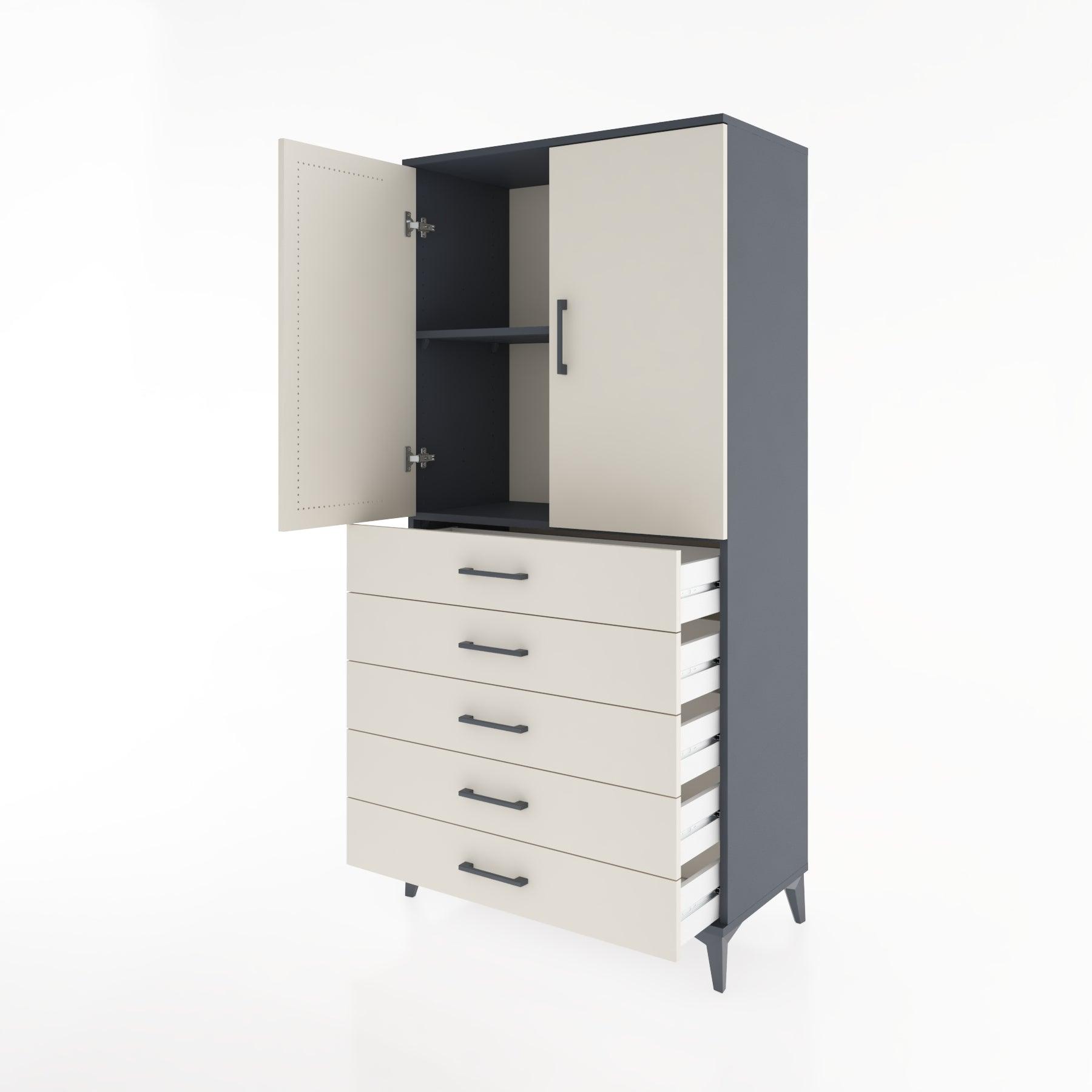 Woodntry Modular Cabinet Anthracite 88x44x170 cm with Doors and Drawers KC4-2