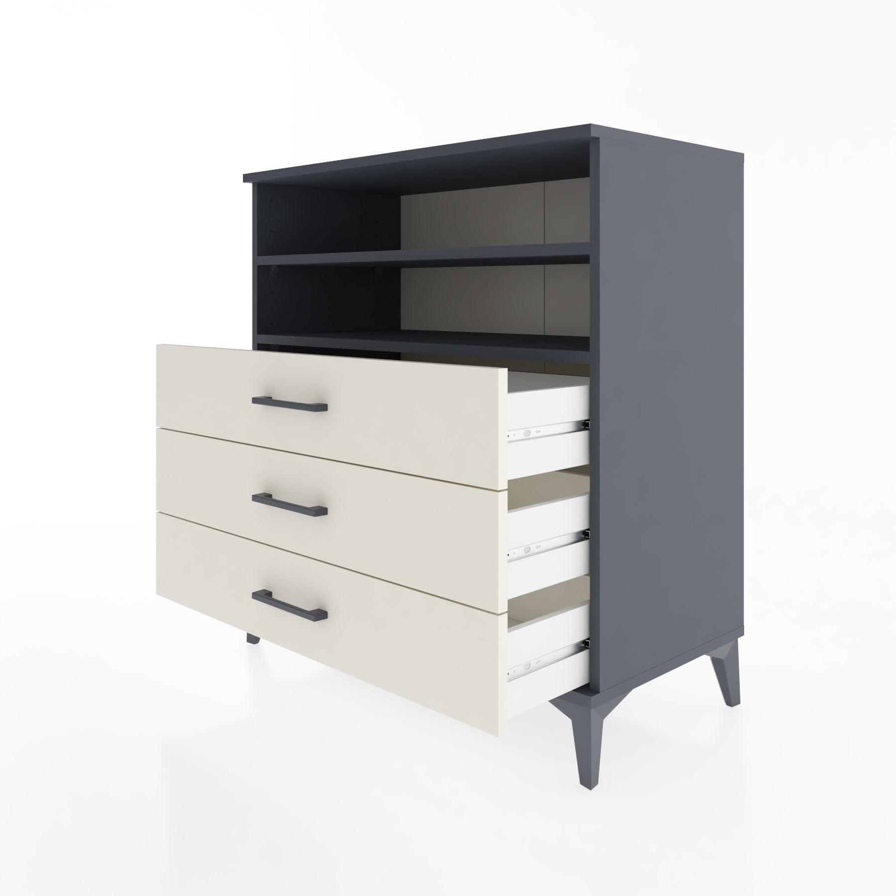 Woodntry Modüler Şifonyer Antrasit 88x44x84 cm Çekmeceli ve Raflı CR17-2