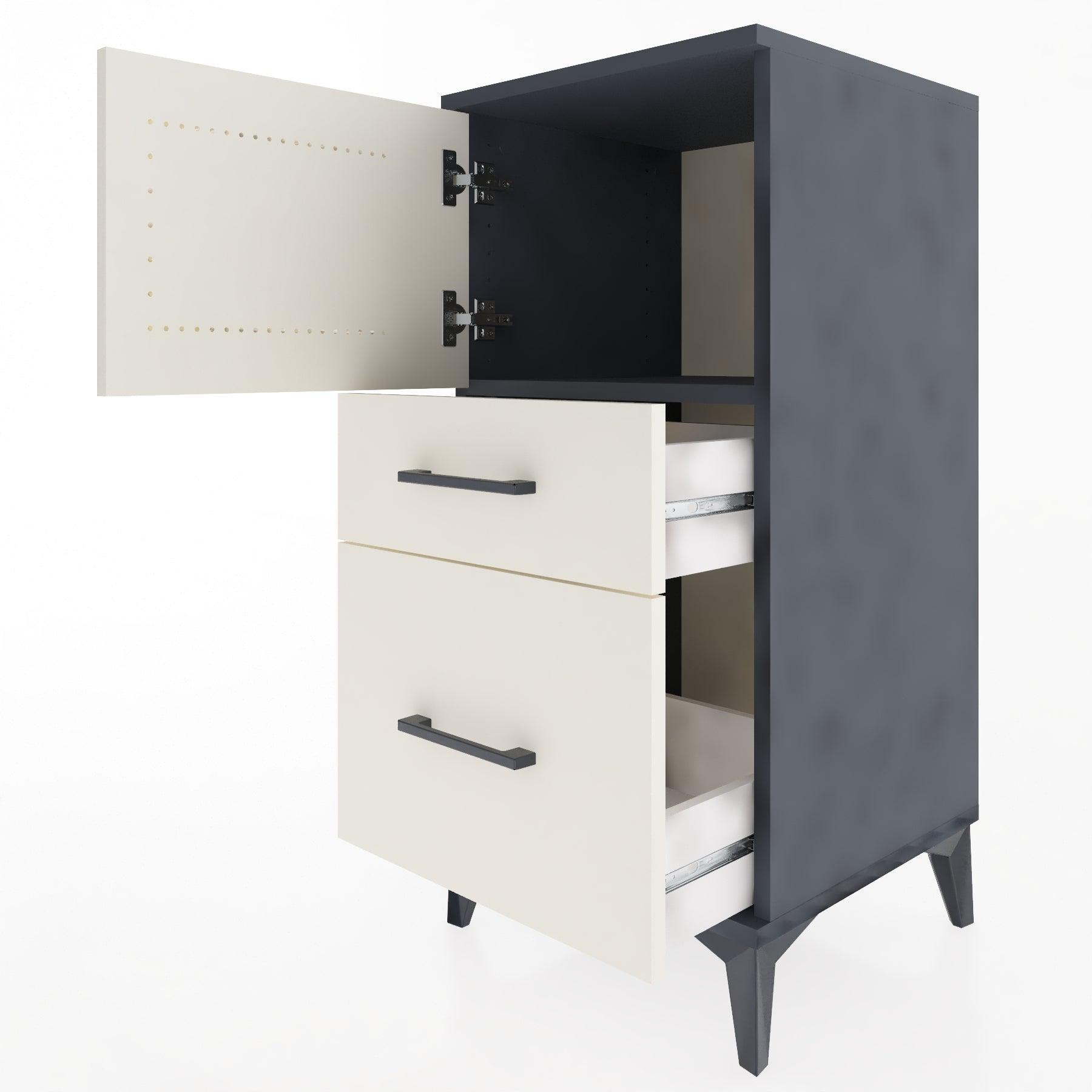 Woodntry Modular Nightstand Anthracite 44x44x84 cm with Cover and Drawer KC45-2