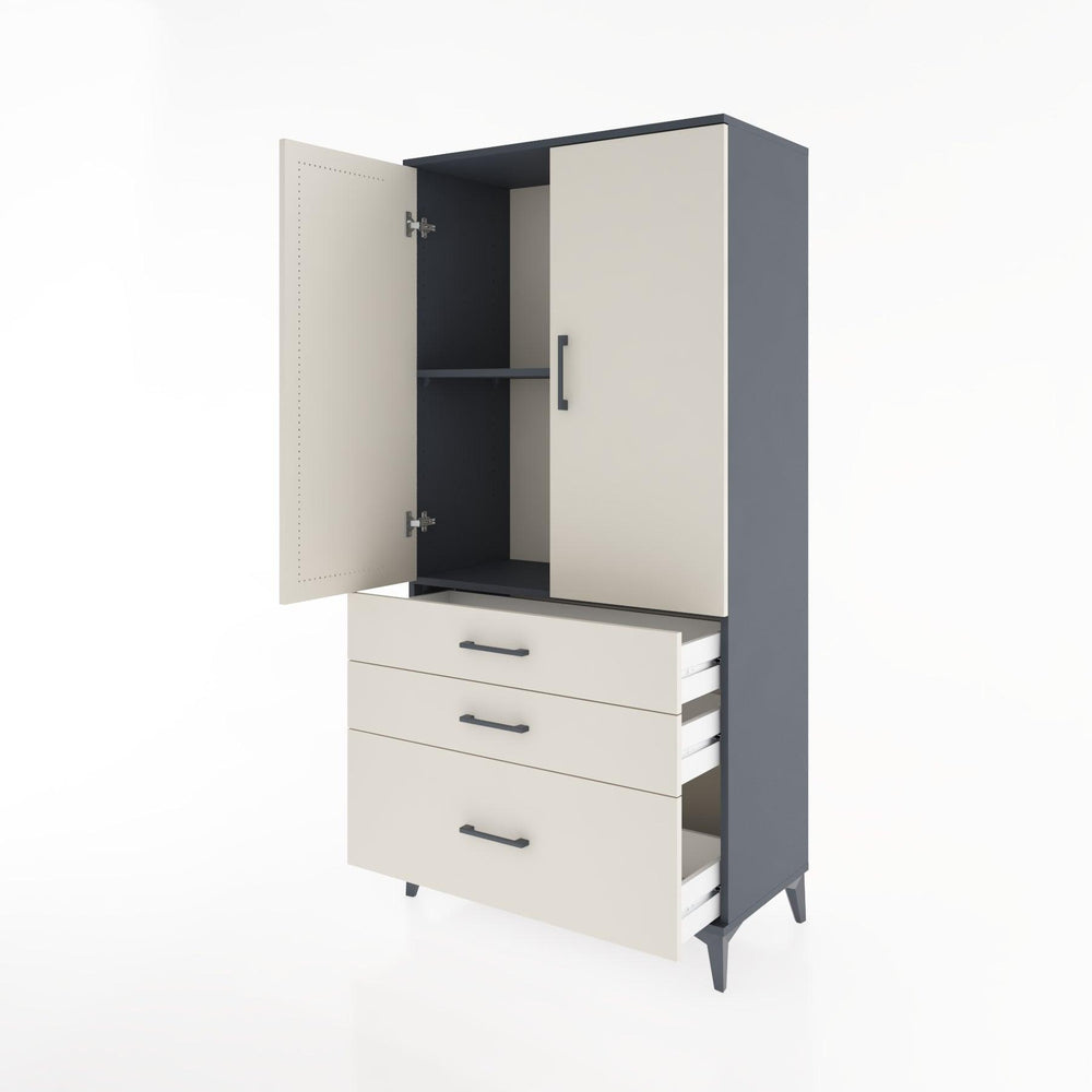 Woodntry Modüler Dolap Antrasit 88x44x170 cm Kapaklı ve Çekmeceli KC14-2