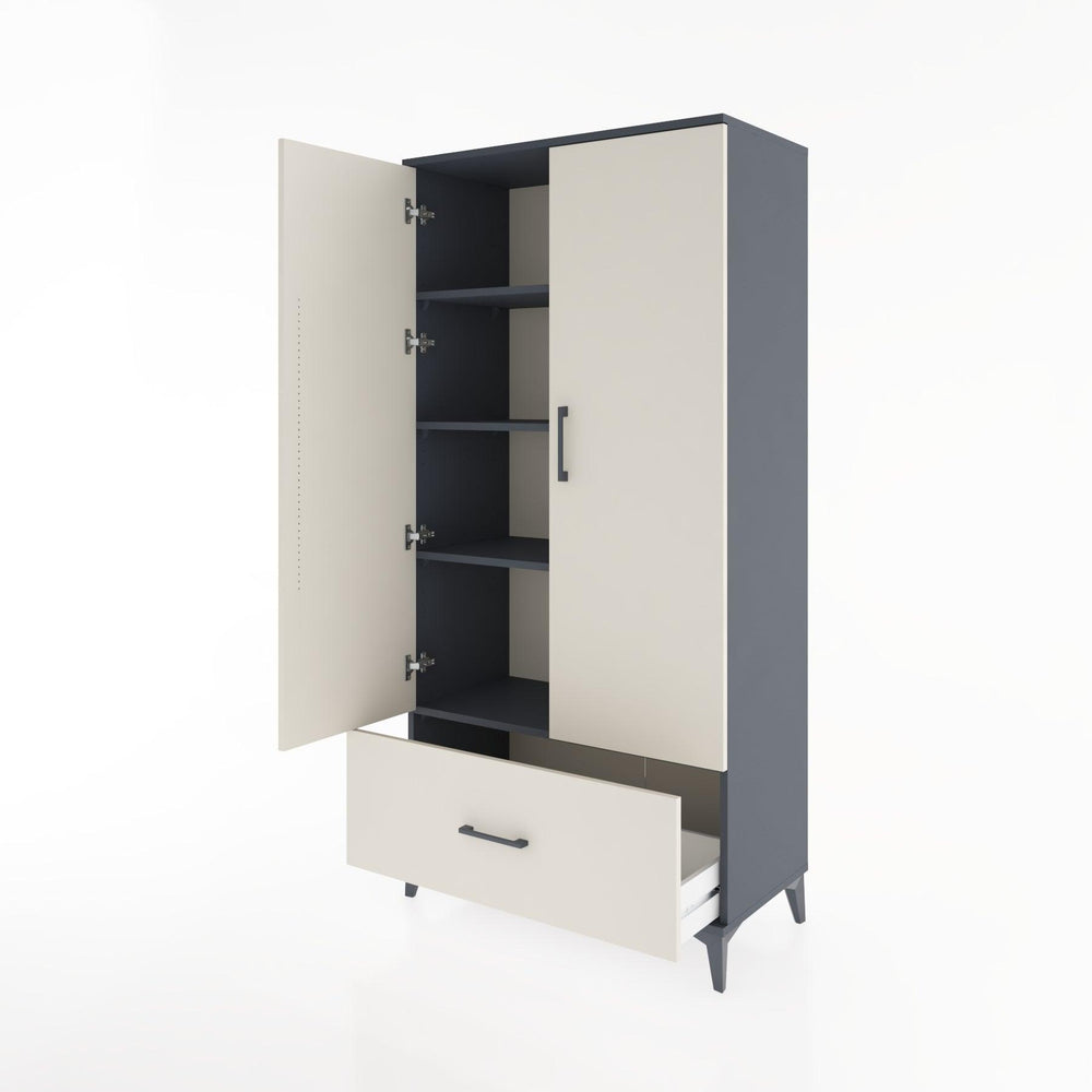 Woodntry Modüler Dolap Antrasit 88x44x170 cm Kapaklı ve Çekmeceli KC16-2