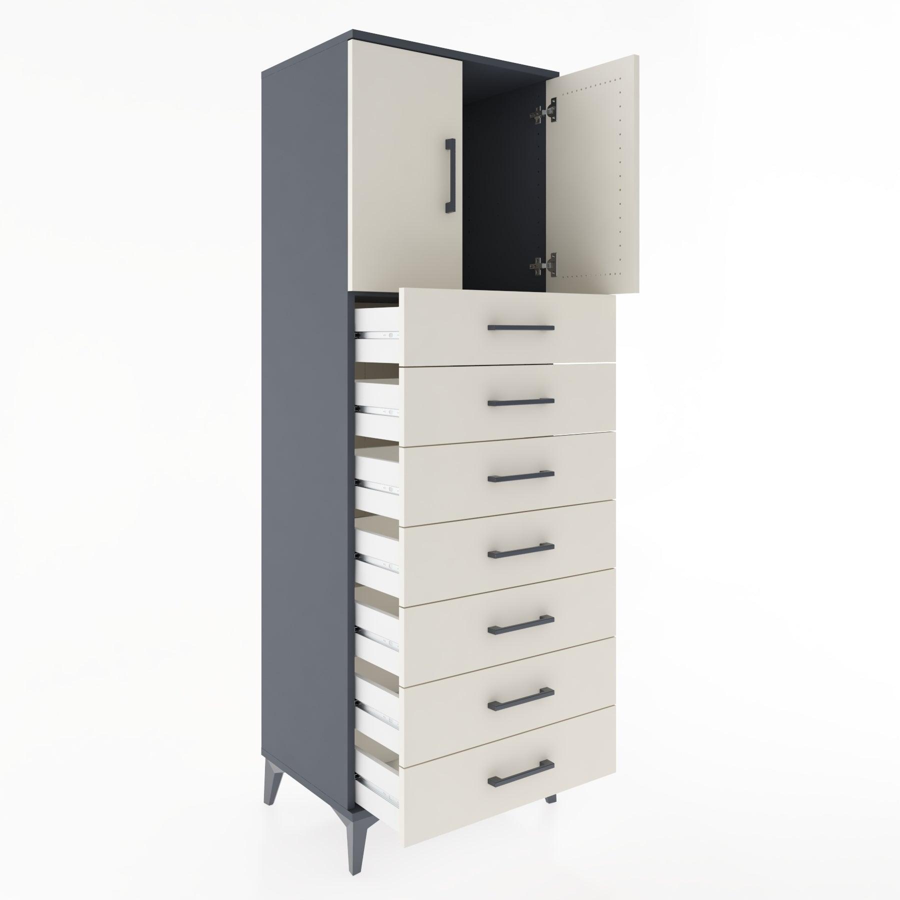 Woodntry Modüler Dolap Antrasit 60x44x170 cm Kapaklı ve Çekmeceli KC2-2