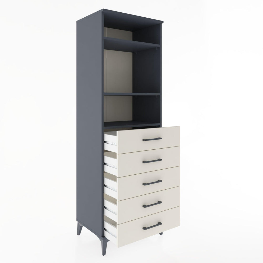 Woodntry Modüler Dolap Antrasit 60x44x170 cm Çekmeceli ve Raflı CR35-2