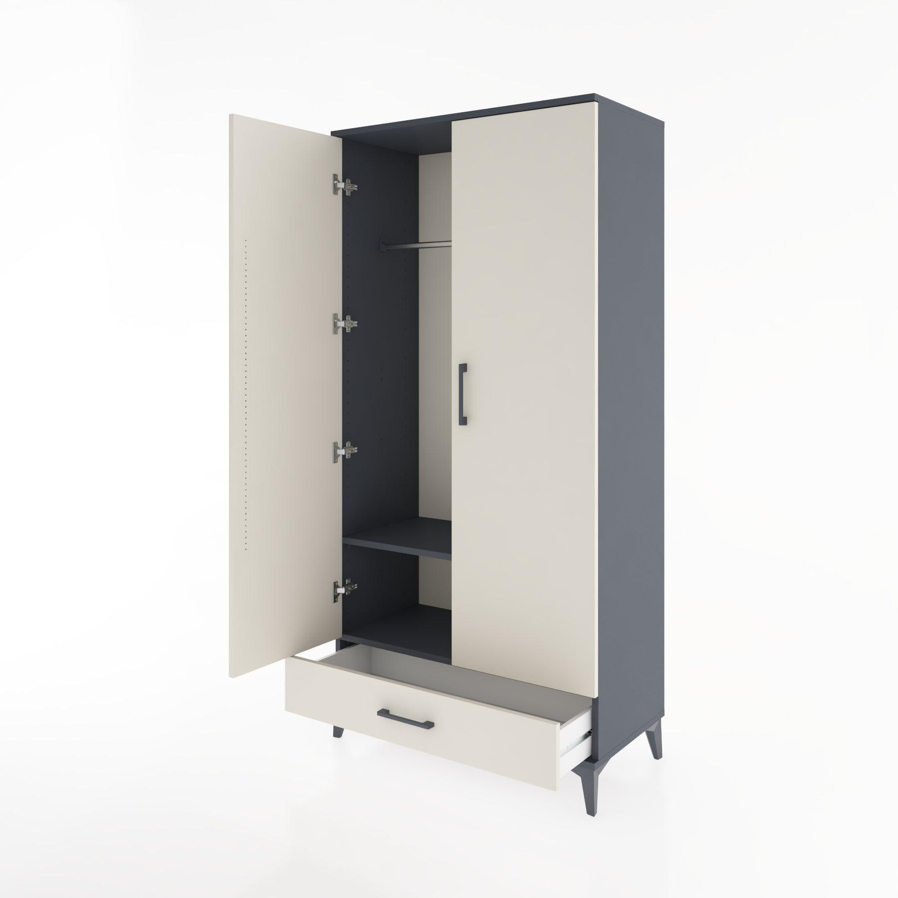 Woodntry Modüler Dolap Antrasit 88x44x170 cm Kapaklı ve Çekmeceli KC30-2