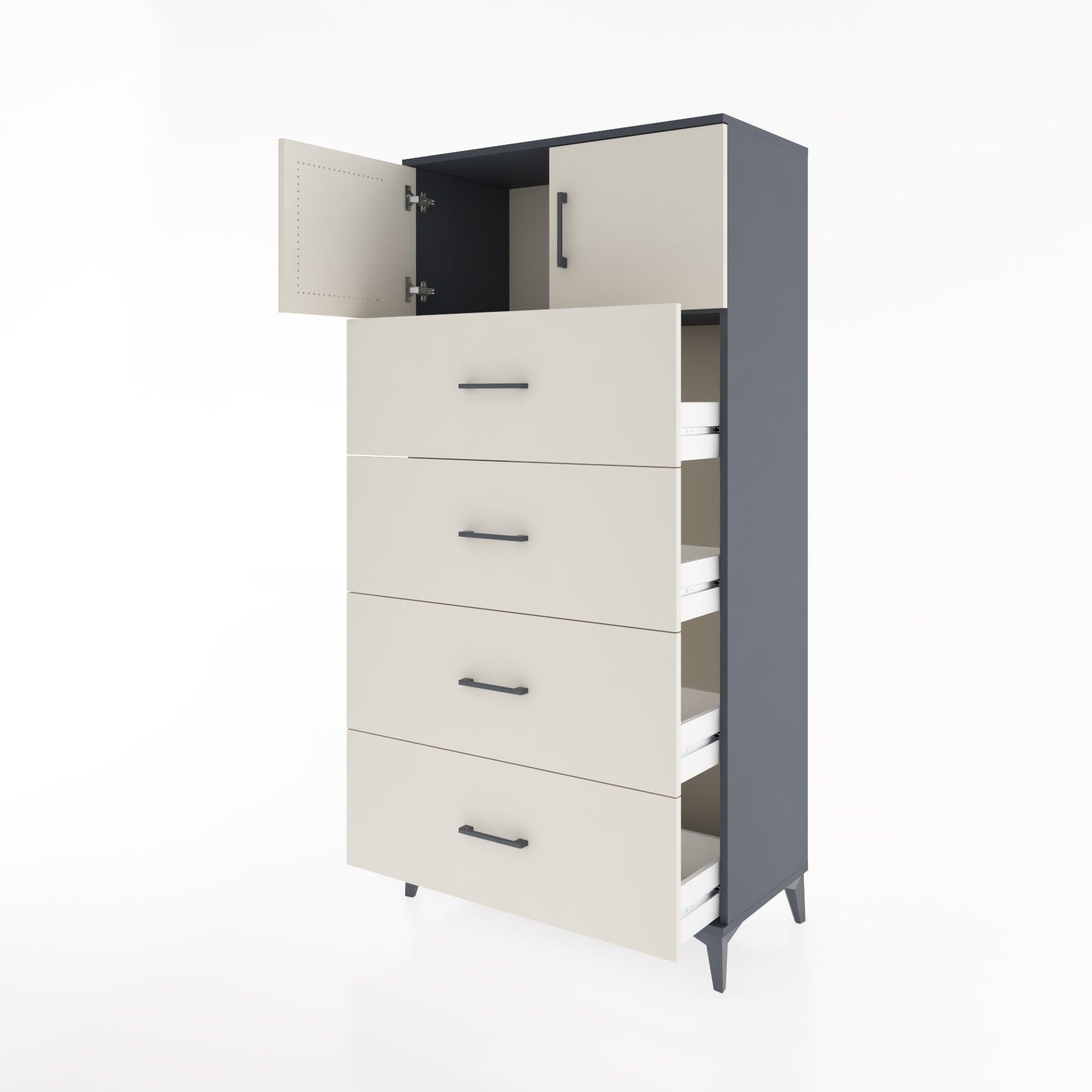 Woodntry Modular Cabinet Anthracite 88x44x170 cm with Doors and Drawers KC25-2