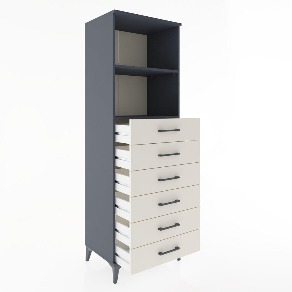 Woodntry Modüler Dolap Antrasit 60x44x170 cm Çekmeceli ve Raflı CR34-2