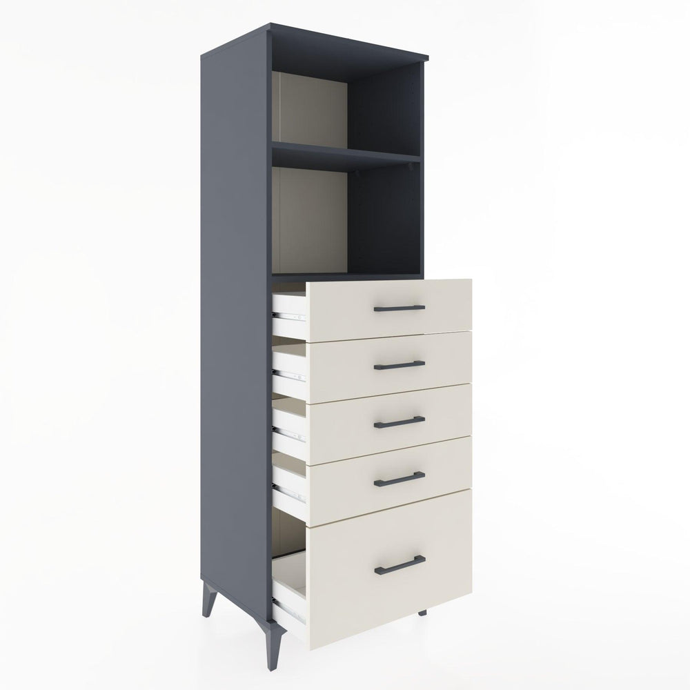 Woodntry Modüler Dolap Antrasit 60x44x170 cm Çekmeceli ve Raflı CR40-2