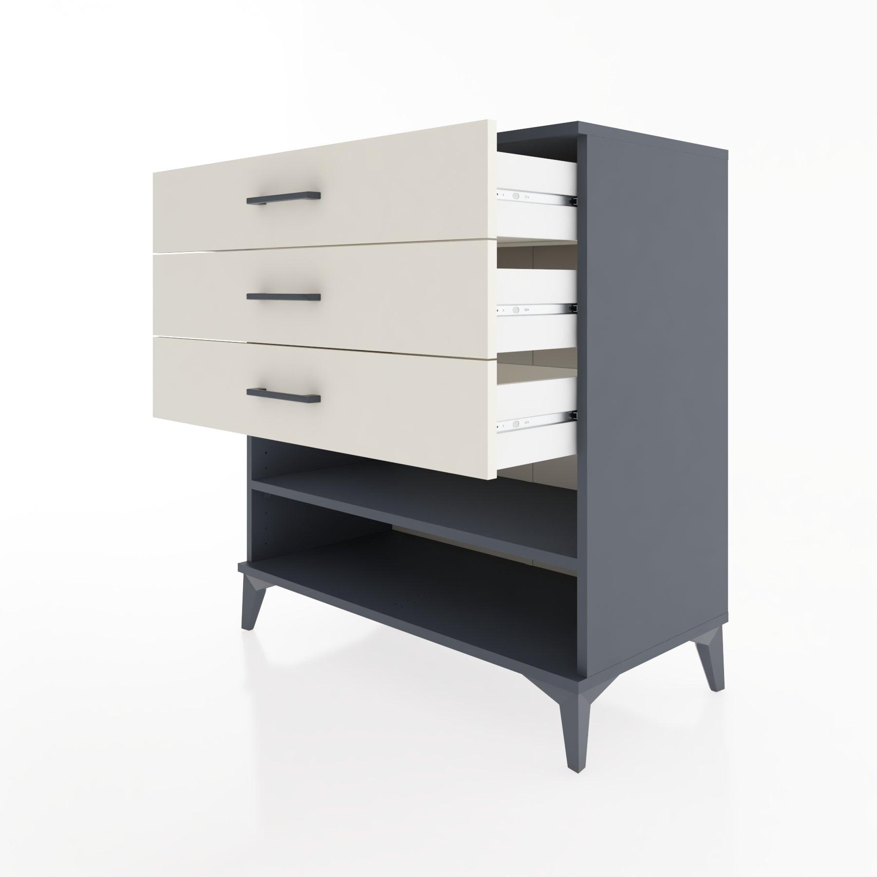 Woodntry Modüler Şifonyer Antrasit 88x44x84 cm Çekmeceli ve Raflı CR12-2