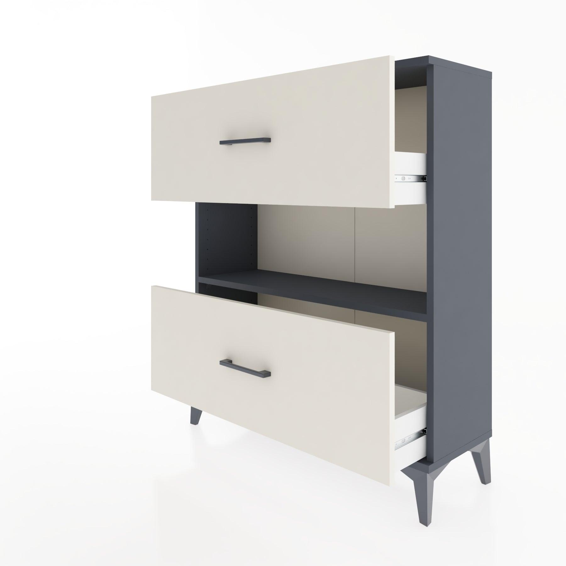 Woodntry Modüler Şifonyer Antrasit 88x30x94 cm Çekmeceli ve Raflı CR17-2