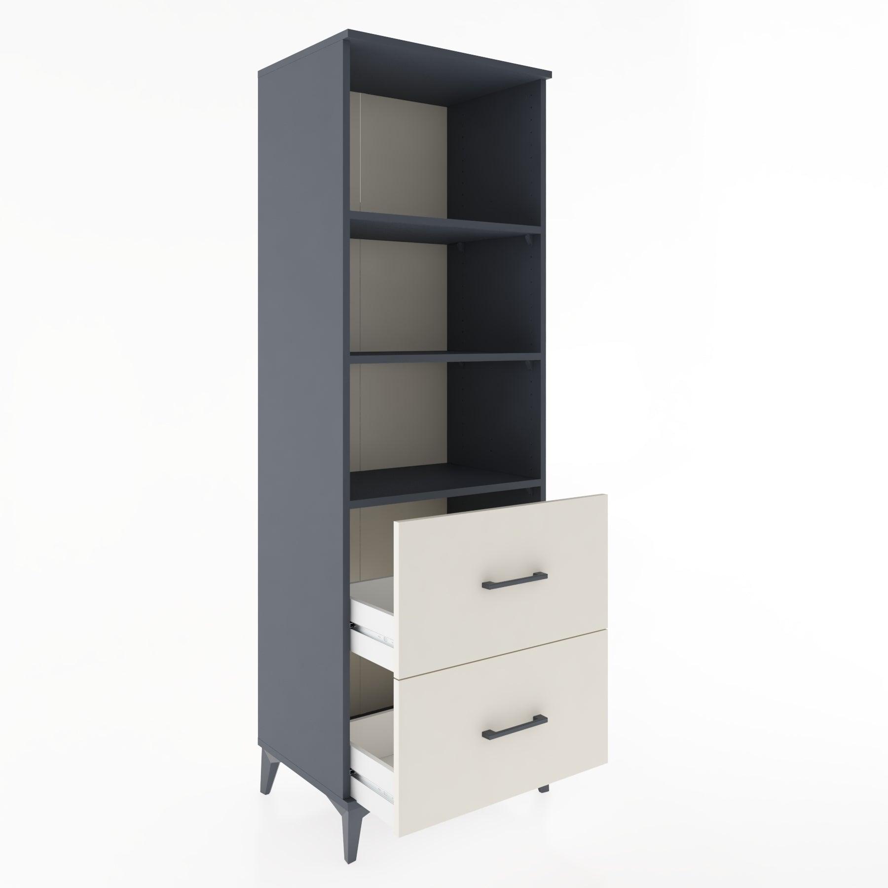 Woodntry Modüler Dolap Antrasit 60x44x170 cm Çekmeceli ve Raflı CR48-2