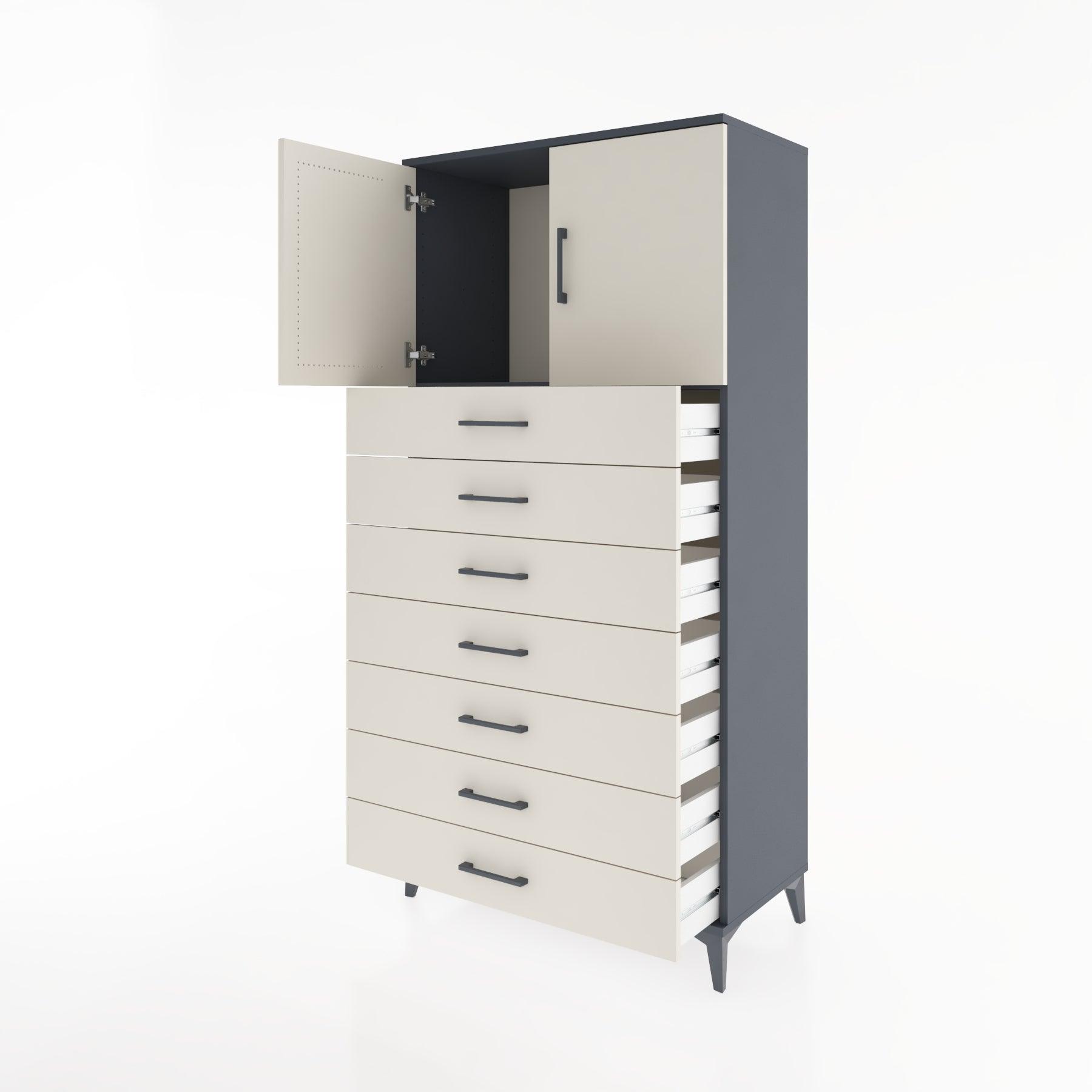 Woodntry Modular Cabinet Anthracite 88x44x170 cm with Doors and Drawers KC2-2