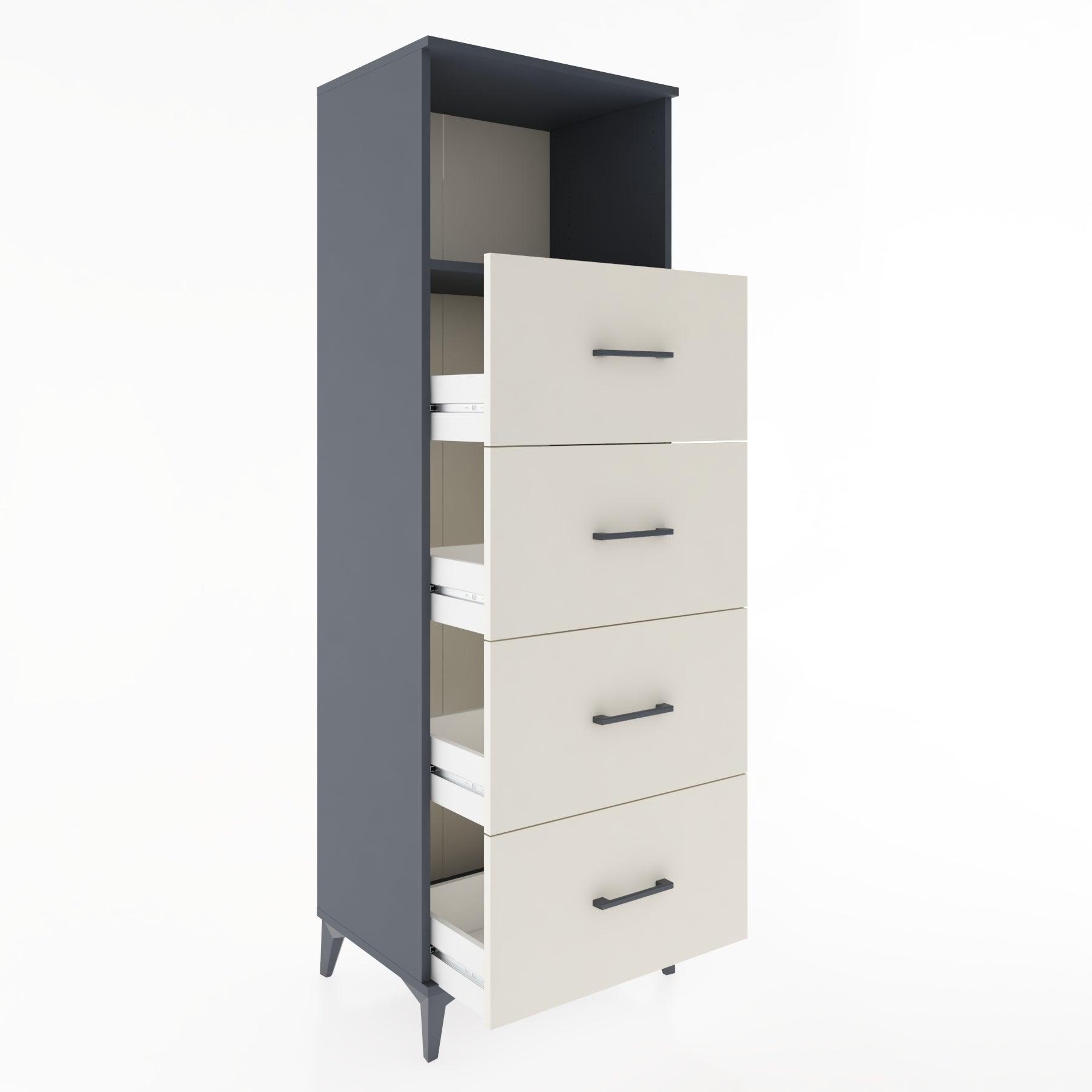 Woodntry Modüler Dolap Antrasit 60x44x170 cm Çekmeceli ve Raflı CR52-2