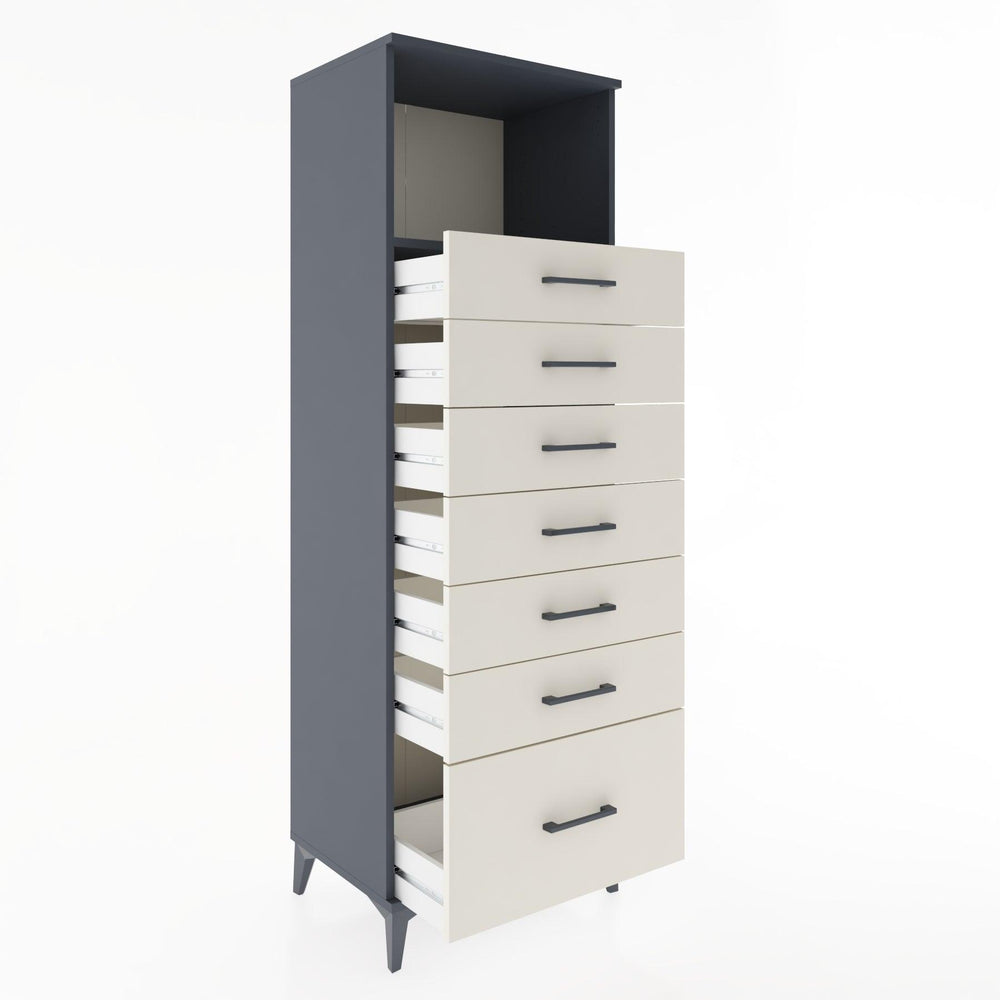 Woodntry Modüler Dolap Antrasit 60x44x170 cm Çekmeceli ve Raflı CR38-2