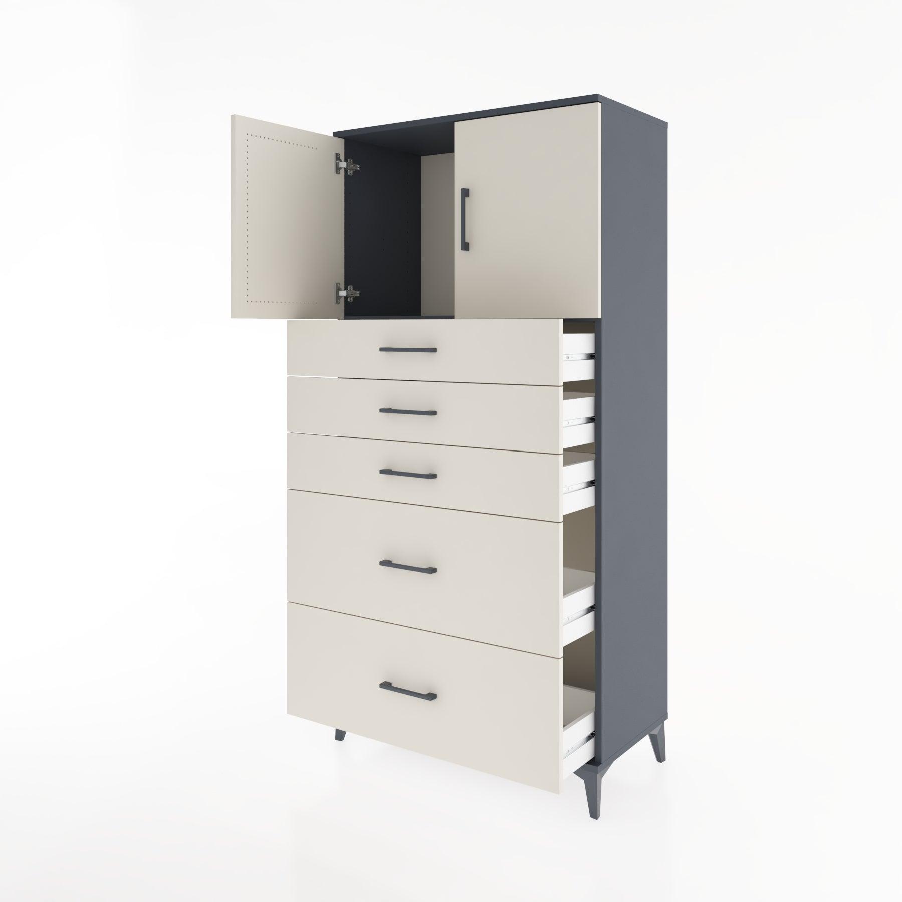 Woodntry Modular Cabinet Anthracite 88x44x170 cm with Doors and Drawers KC18-2