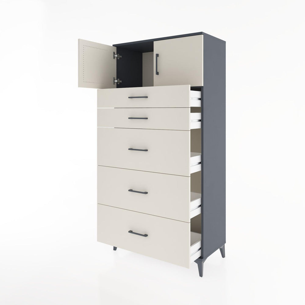 Woodntry Modüler Dolap Antrasit 88x44x170 cm Kapaklı ve Çekmeceli KC22-2