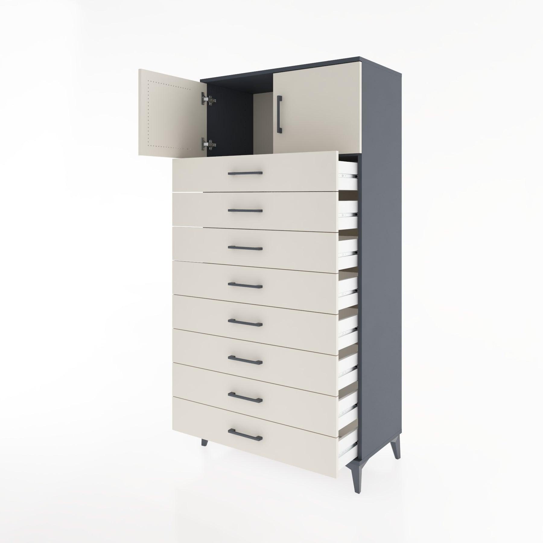 Woodntry Modular Cabinet Anthracite 88x44x170 cm with Doors and Drawers KC1-2