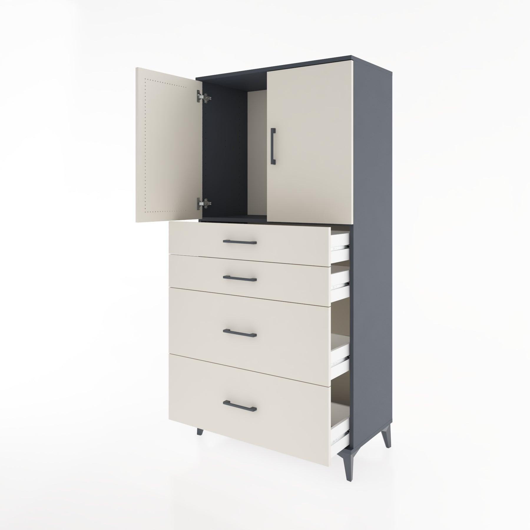 Woodntry Modular Cabinet Anthracite 88x44x170 cm with Doors and Drawers KC19-2