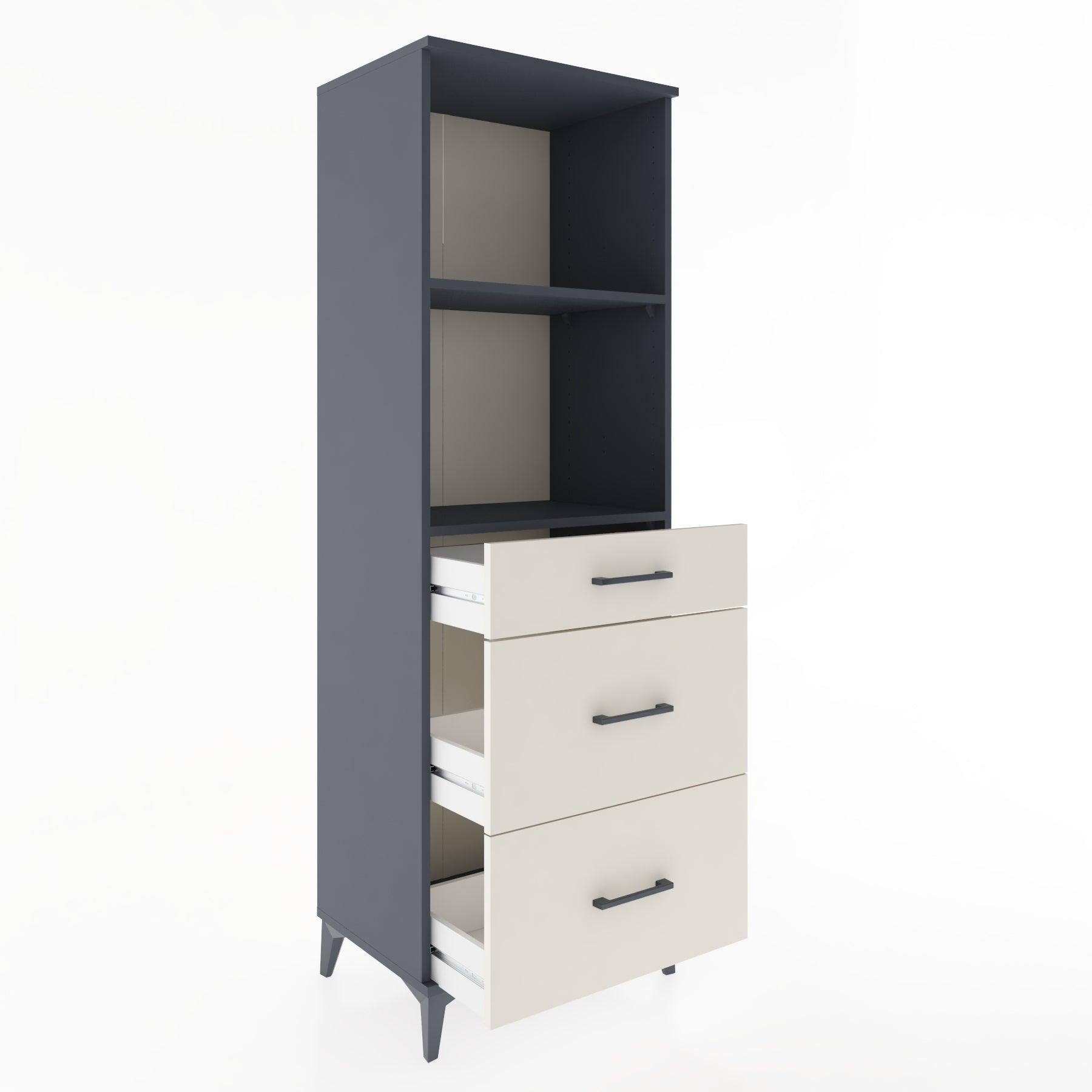 Woodntry Modüler Dolap Antrasit 60x44x170 cm Çekmeceli ve Raflı CR47-2