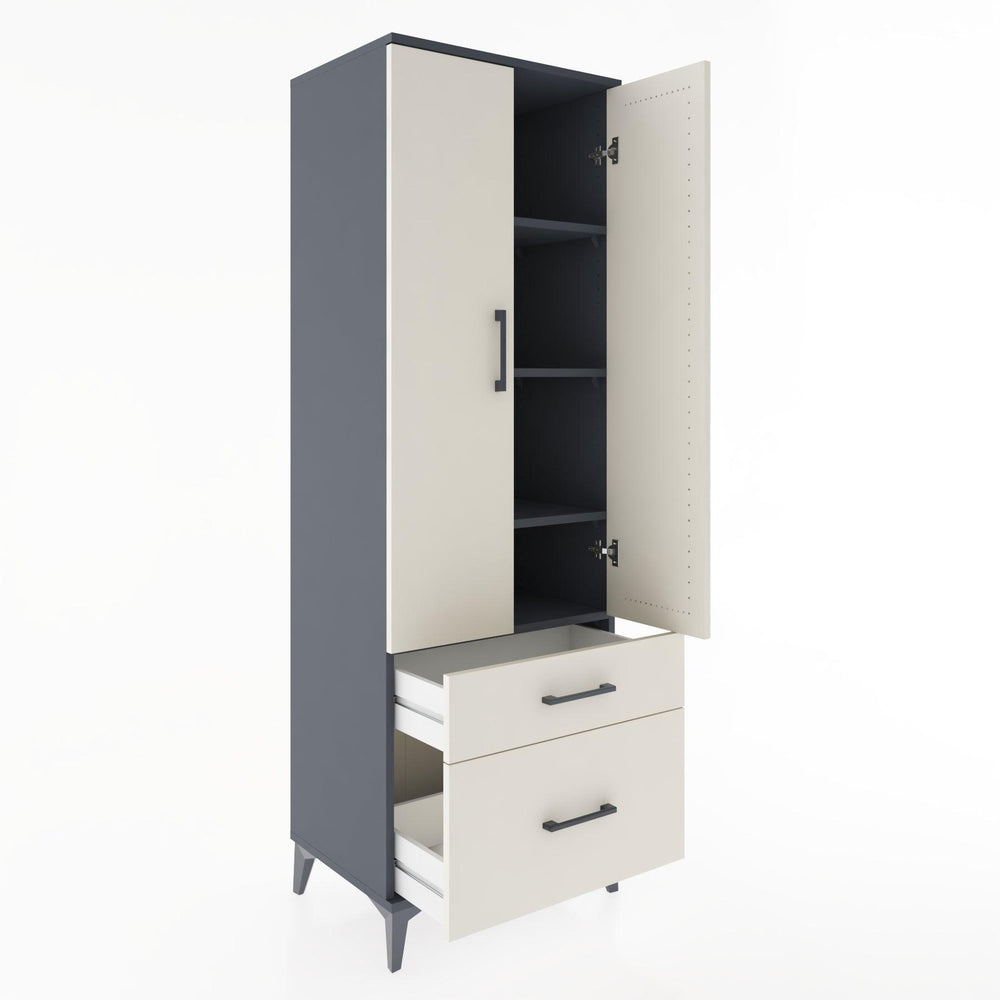 Woodntry Modüler Dolap Antrasit 60x44x170 cm Kapaklı ve Çekmeceli KC15-2