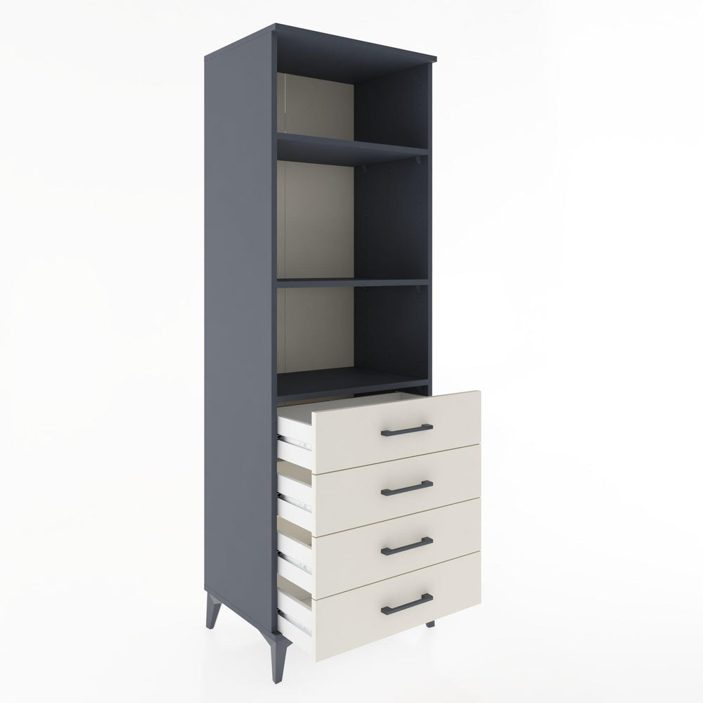 Woodntry Modüler Dolap Antrasit 60x44x170 cm Çekmeceli ve Raflı CR36-2