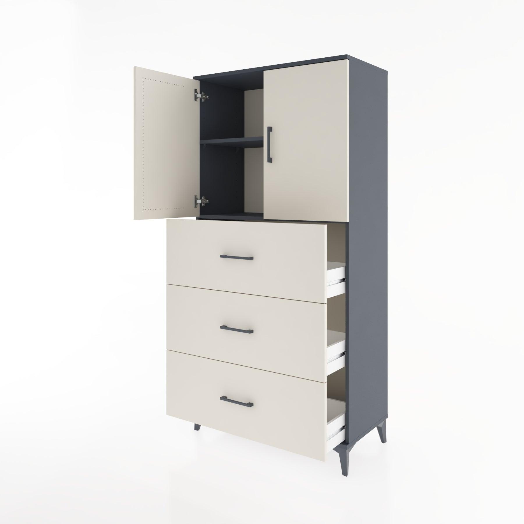 Woodntry Modular Cabinet Anthracite 88x44x170 cm with Doors and Drawers KC24-2