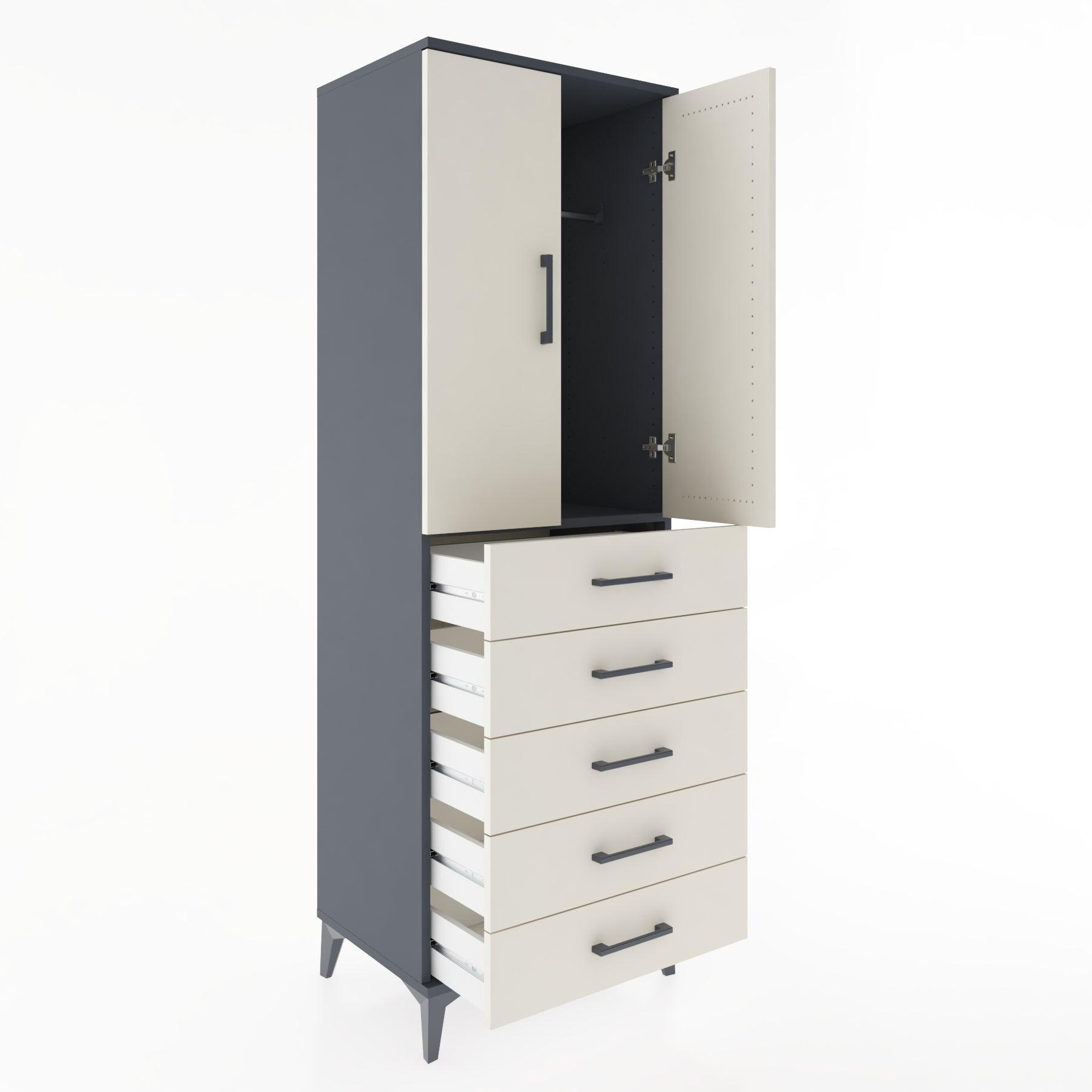 Woodntry Modular Cabinet Anthracite 60x44x170 cm with Doors and Drawers KC26-2