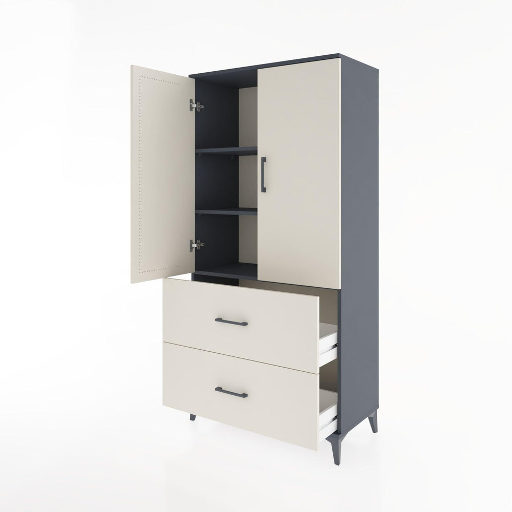 Woodntry Modüler Dolap Antrasit 88x44x170 cm Kapaklı ve Çekmeceli KC21-2