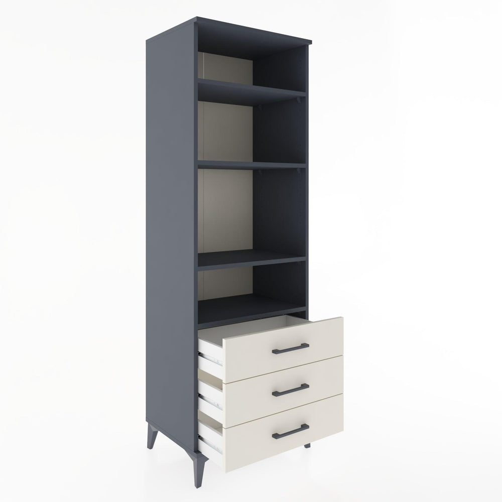 Woodntry Modüler Dolap Antrasit 60x44x170 cm Çekmeceli ve Raflı CR37-2