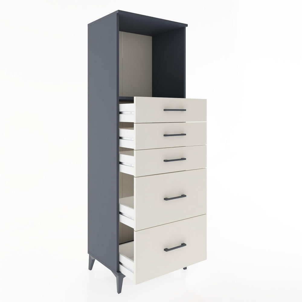 Woodntry Modüler Dolap Antrasit 60x44x170 cm Çekmeceli ve Raflı CR45-2