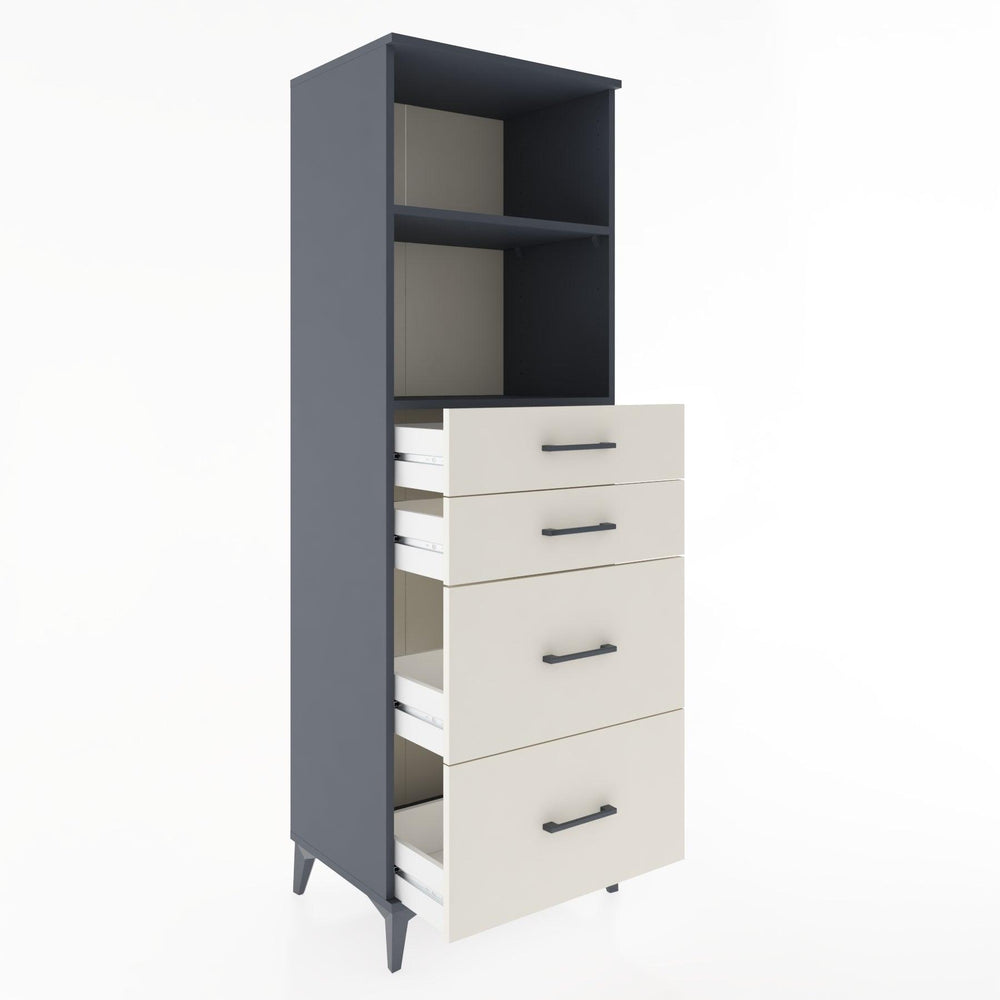 Woodntry Modüler Dolap Antrasit 60x44x170 cm Çekmeceli ve Raflı CR46-2