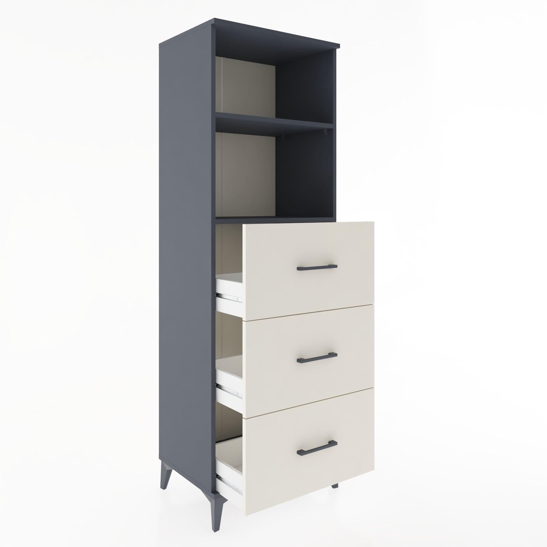 Woodntry Modüler Dolap Antrasit 60x44x170 cm Çekmeceli ve Raflı CR51-2