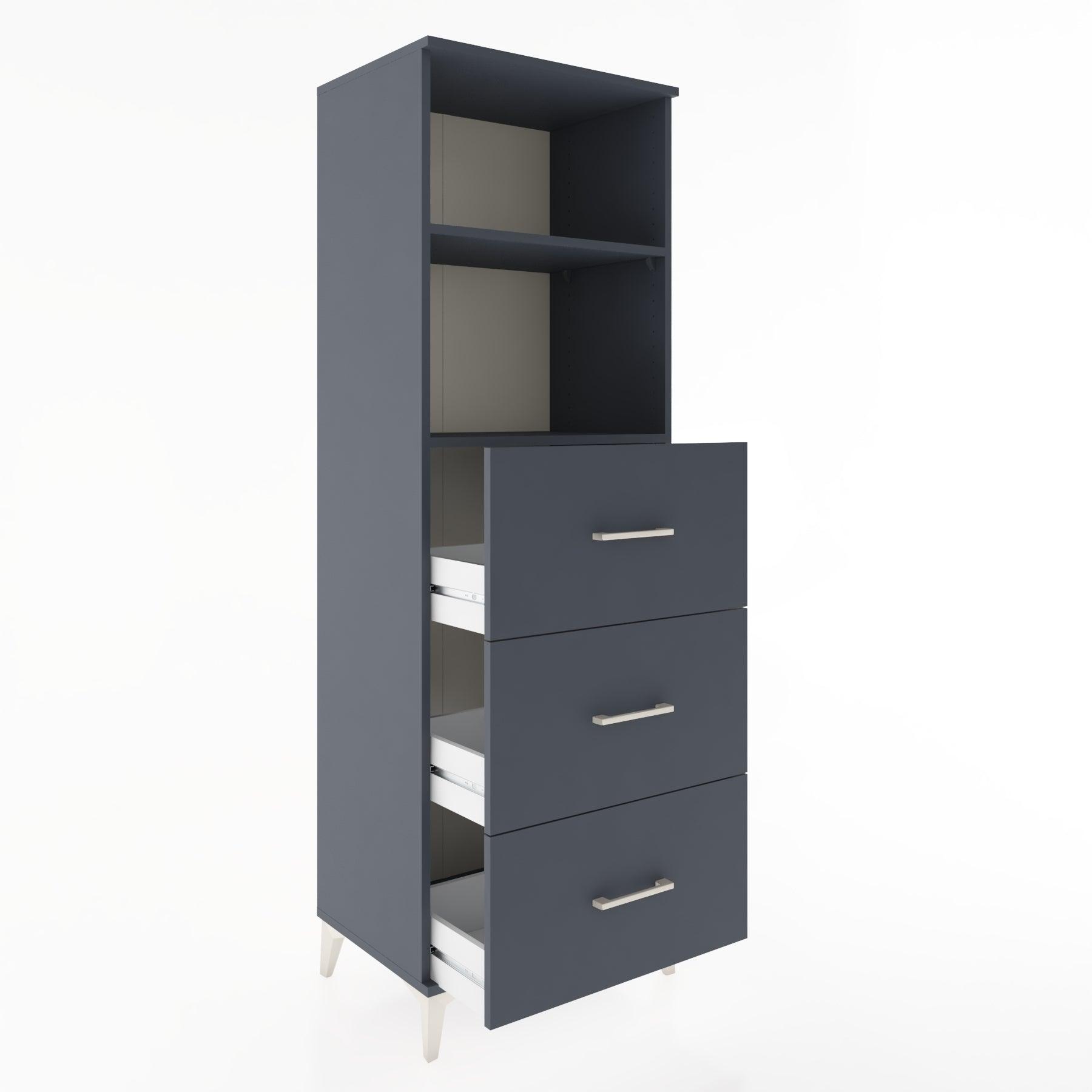 Woodntry Modüler Dolap Antrasit 60x44x170 cm Çekmeceli ve Raflı CR51-2