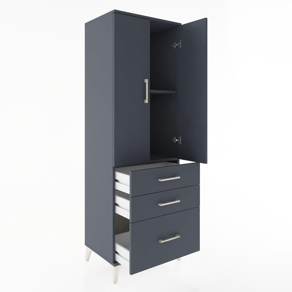 Woodntry Modüler Dolap Antrasit 60x44x170 cm Kapaklı ve Çekmeceli KC14-2