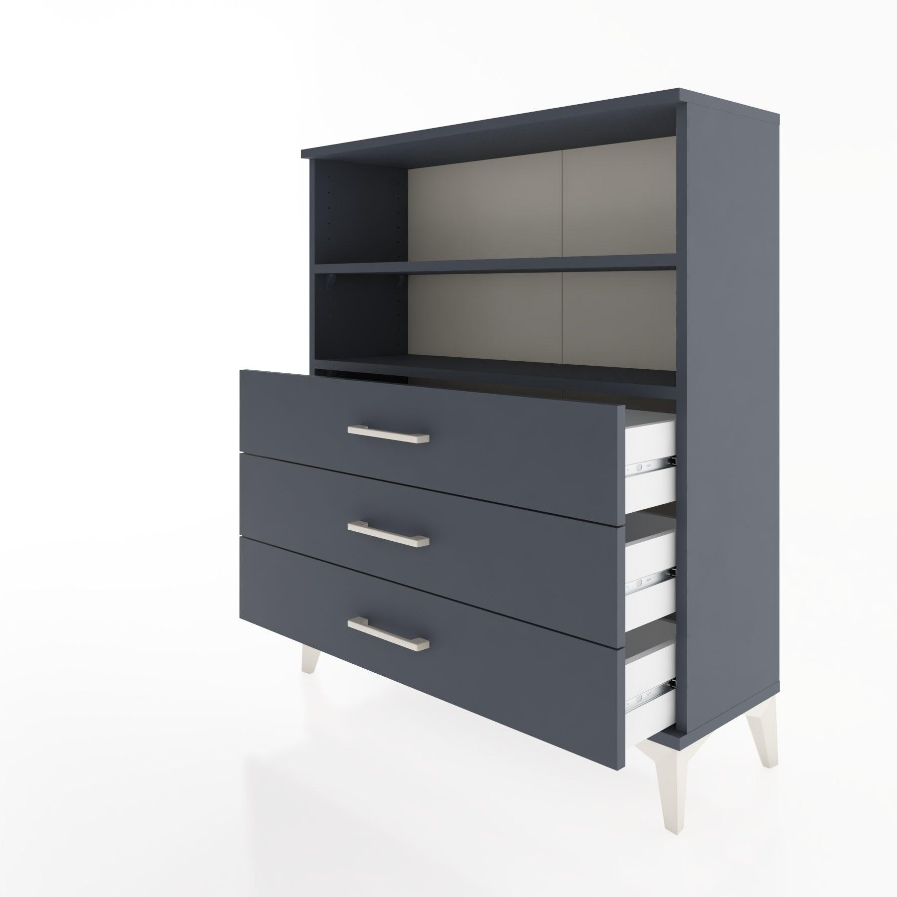 Woodntry Modüler Şifonyer Antrasit 88x30x94 cm Çekmeceli ve Raflı CR18-2