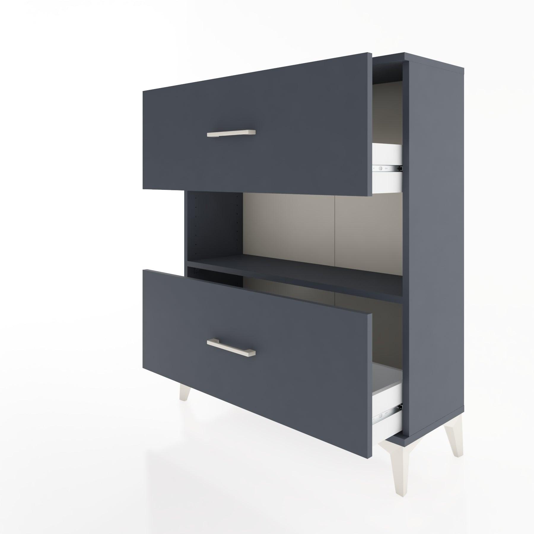 Woodntry Modüler Şifonyer Antrasit 88x30x94 cm Çekmeceli ve Raflı CR17-2
